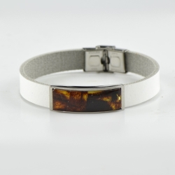 White Leather Amber bracelet for men